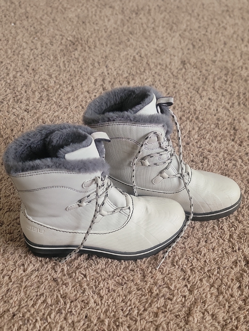 JBU Light Gray Girls' Faux Fur Lace-Up Winter Boots